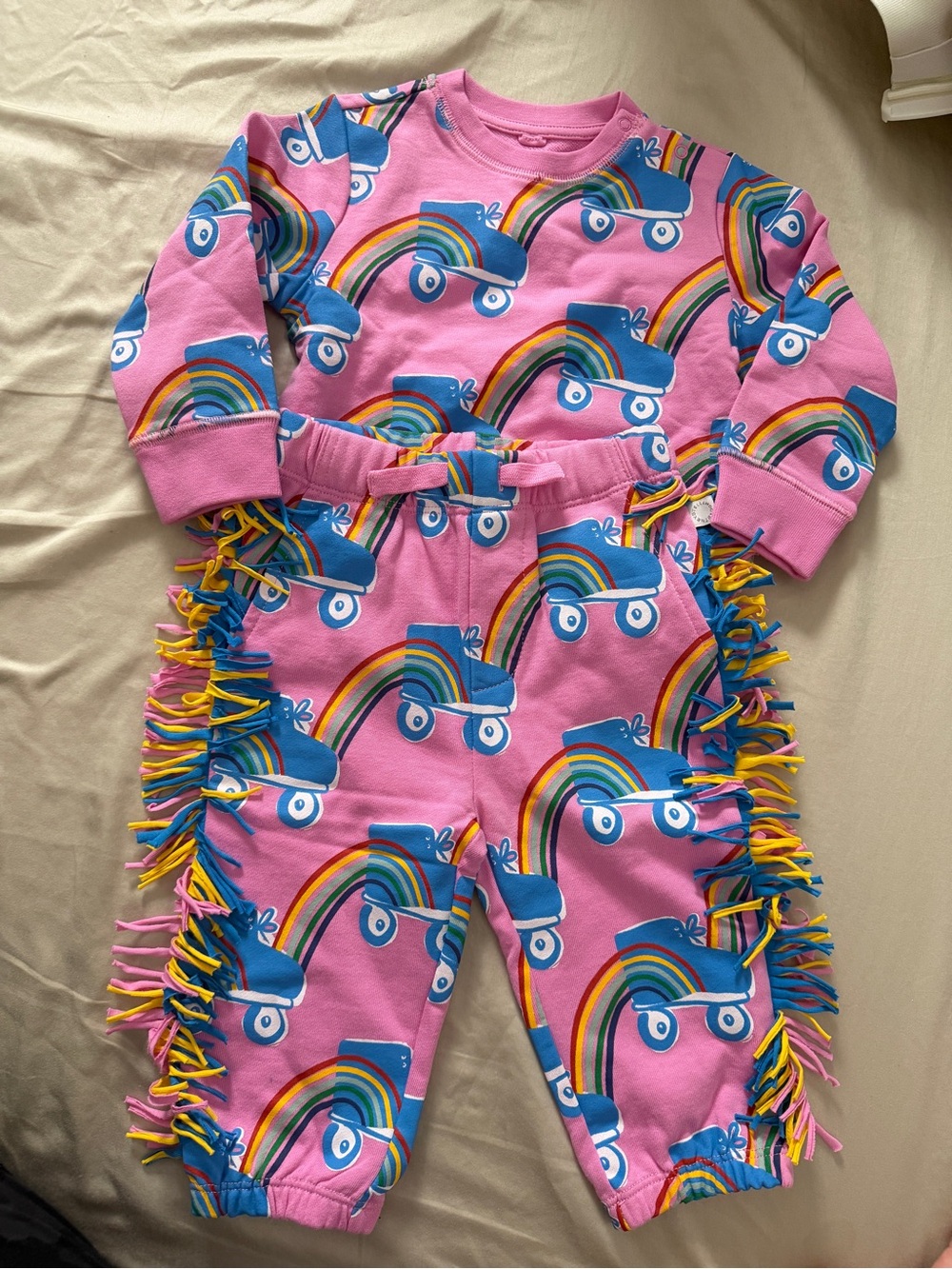 Stella McCartney Kids, roller skating pink matching set, tassel on the pants 12M